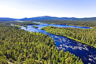 Aerial of Juutuanjoki river, Inari, Finland, Europe