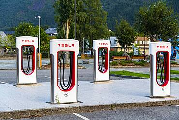 Tesla, Electric filling station, Eidfjord, Vestland, Norway, Europe