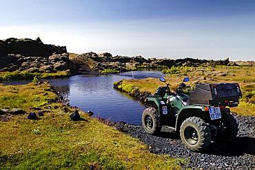 Fords, River Crossing, ATV, Yamaha Grizzly, Laki Fissure, Highlands, Iceland, Europe