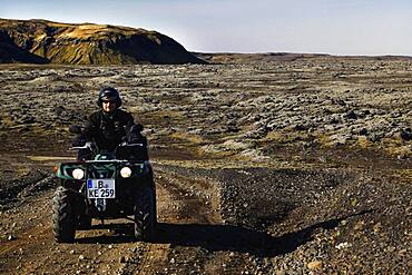 Track, ATV, Yamaha Grizzly, biker, quad rider, lava landscape, laki fissure, highlands, Iceland, Europe