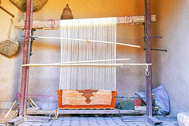 Weaving loom with Berber carpet, Ait Ben Haddou, Morocco, Africa