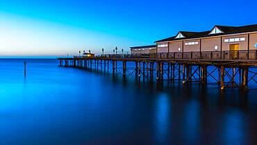 Blue Hour in long time exposure of Grand Pier, Teignmouth, Devon, England, United Kingdom, Europe