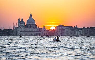 Evening atmosphere at the lagoon of Venice, Basilica Santa Maria della Salute, Venice, Veneto, Italy, Europe