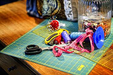 Tailor workshop, yarn, scissors, Germany, Europe