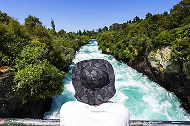 Guy at Huka Falls, Waikato River, Waikato, North Island, New Zealand, Oceania