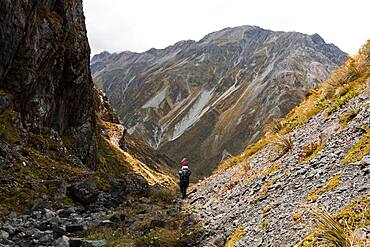 Hiker at Arthur's Pass, Selwyn, Canterbury, South Island, New Zealand, Oceania