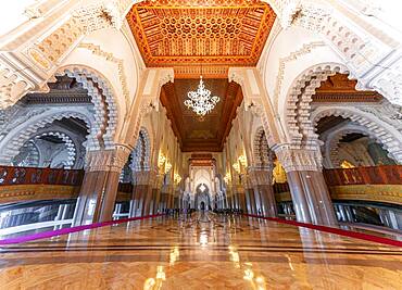 Interior view, prayer hall decorated with ornaments, Hassan II Mosque, Grande Mosquee Hassan II, Moorish architecture, Casablanca, Morocco, Africa