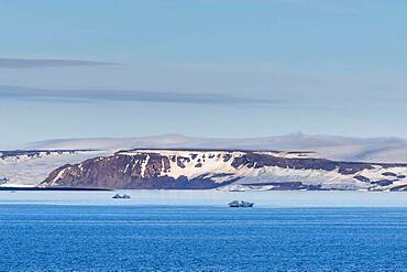 Flat table mountains covered with ice, Franz Josef Land archipelago, Russia, Europe