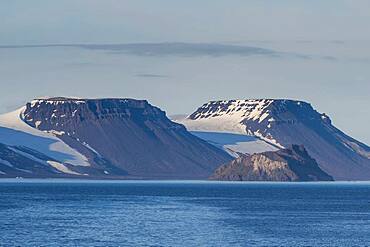 Flat table mountains covered with ice, Franz Josef Land archipelago, Russia, Europe