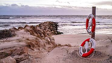 Lifebuoy at Backakra havsbad, Backakra, Sweden, Europe