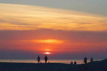 Sunset on the beach, Warnemuende, Rostock, Mecklenurg-Vorpommern, Germany, Europe