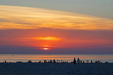 Sunset on the beach, Warnemuende, Rostock, Mecklenurg-Vorpommern, Germany, Europe