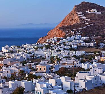 Plaka, the main village on Folegandros at sunset, Folegandros, Cyclades, Greece, Europe