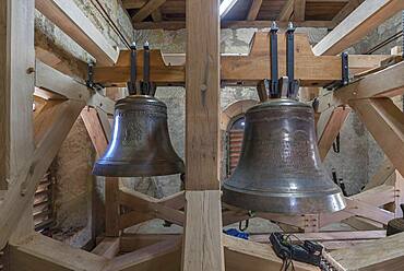 New bells mounted in the belfry, St, Johannis church, Neunhof, Mittelframken, Bavaria, Germany, Europe