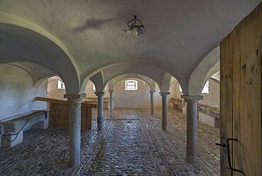 Horse stable in a historical farmhouse 18th century, Franconian Open Air Museum, Bad Windsheim, Middle Franconia, Bavaria, Germany, Europe