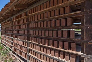 Drying racks of the finished bricks, produced in the brickworks, 19th century, Franconian Open Air Museum, Bad Windsheim, Middle Franconia, Bavaria, Germanyd