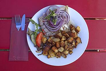 Brawn served with fried potatoes in a garden restaurant, Bavaria, Germany, Europe