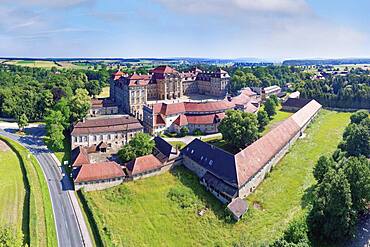 Aerial view, Weissenstein Castle, foundation building Franconian Baroque, built 1711-1718, district of Pommersfelden, Upper Franconia, Bavaria, Germany, Europe