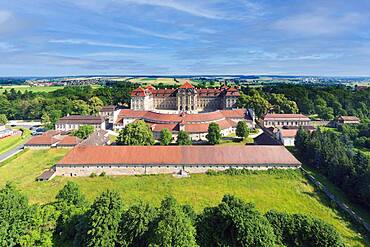 Aerial view, Weissenstein Castle, foundation building Franconian Baroque, built 1711-1718, district of Pommersfelden, Upper Franconia, Bavaria, Germany, Europe