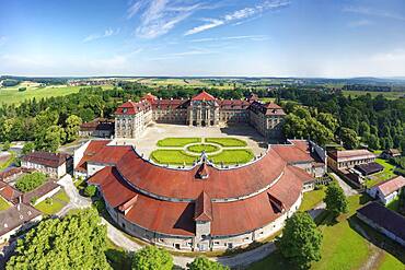 Aerial view, Weissenstein Castle, foundation building Franconian Baroque, built 1711-1718, district of Pommersfelden, Upper Franconia, Bavaria, Germany, Europe