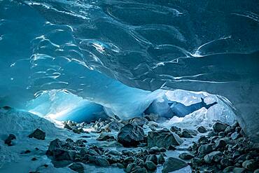 Glacier cave, ice cave, Morteratsch glacier, Engadine, Grisons, Switzerland, Europe