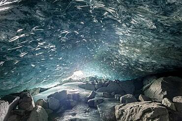 Glacier cave, ice cave, Morteratsch glacier, Engadine, Grisons, Switzerland, Europe