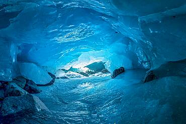 Glacier cave, ice cave, Morteratsch glacier, Engadine, Grisons, Switzerland, Europe