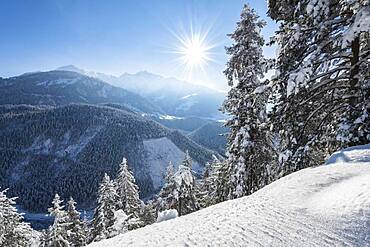 Ruinaulta or Rhine Gorge, winter landscape, Anterior Rhine, Flims, Canton Graubuenden, Switzerland, Europe