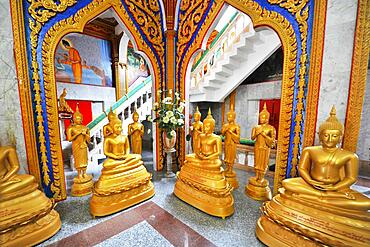 Gilded Buddha statues, Buddhist temple Wat Chalong, Phuket, Thailand, Asia