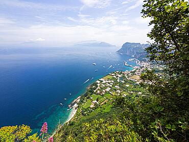 View of the coast and Marina Grande, Capri, Gulf of Naples, Campania, Italy, Europe