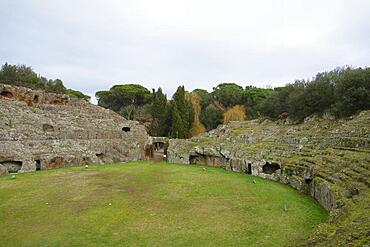 Roman amphitheatre carved out of the tufa, Sutri, Viterbo Province, Lazio Region, Italy, Europe