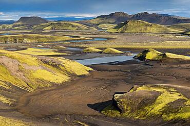 Mossy hills, mountains, Skafta, Laki, Icelandic highlands, Iceland, Europe