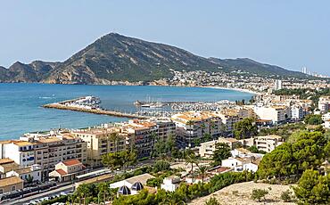 View of seaside Altea from Mirador de la Plaza de la Iglesia in Old Town, Bay of Altea, Costa Blanca, Spain, Europe