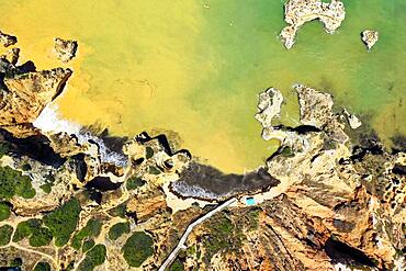 Aerial view of Camilo Beach, Ponta da Piedade, Lagos, Algarve, Portugal, Europe