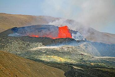 Lava fountains and volcanic craters, Fagradalsfjall, Rekyjanes, Iceland, Europe