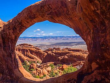 Double O Arch, rock arch, Devil's Garden Trail, Arches National Park, near Moab, Utah, USA, North America