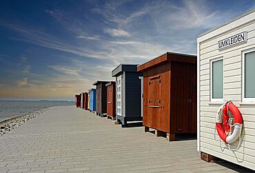 Colourful bathhouses, Dagebuell, North Sea, Schleswig-Holstein, Germany, Europe