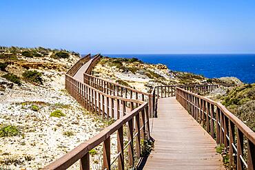 Wooden walkways by the Atlantic Ocean in Zambujeira Do Mar, Vicentina Coast Natural Park, Alentejo, Portugal, Europe