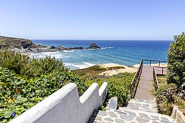 Wooden walkways by the Atlantic Ocean in Zambujeira Do Mar, Vicentina Coast Natural Park, Alentejo, Portugal, Europe