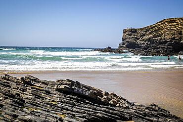 Rocks on the beach in Zambujeira Do Mar, Vicentina Coast Natural Park, Alentejo, Portugal, Europe