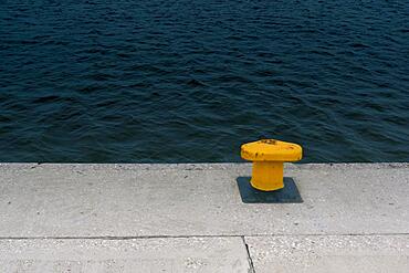 Yellow Bollard, right side, Background image, Harbor, Poland, Europe