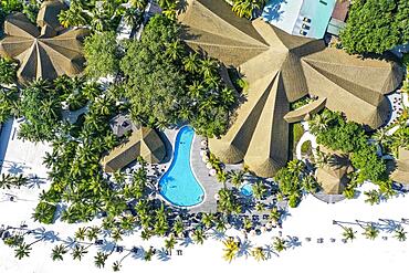 Aerial view, Kuredu with water bungalows and beaches, Laviyani Atoll, Maldives, Indian Ocean, Asia