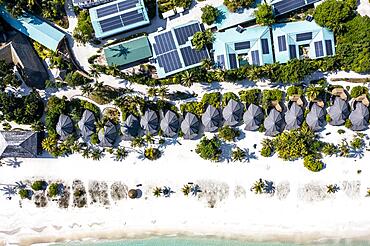 Aerial view, Kuredu with water bungalows and beaches, Laviyani Atoll, Maldives, Indian Ocean, Asia