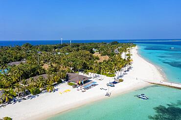 Aerial view, Kuredu with water bungalows and beaches, Laviyani Atoll, Maldives, Indian Ocean, Asia