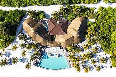 Aerial view, Kuredu with water bungalows and beaches, Laviyani Atoll, Maldives, Indian Ocean, Asia