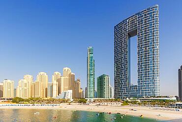 Dubai Jumeirah Beach JBR Beach Sea Marina Skyline Architecture Vacation in Dubai, United Arab Emirates, Asia