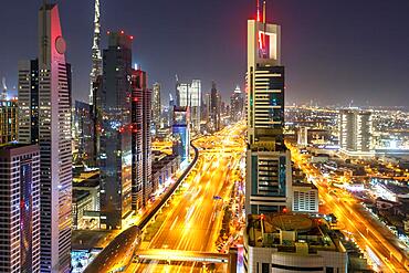 Dubai Sheikh Zayed Road Burj Khalifa Kalifa Skyscraper Skyline Architecture in Dubai, United Arab Emirates, Asia