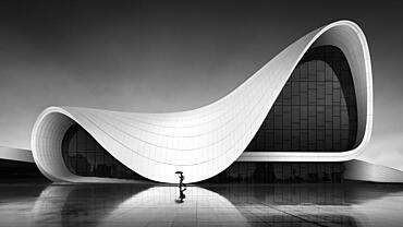 Reflection of the modern forms and organic architecture of the Heydar Aliyev Centre, Baku, Azerbaijan, Asia