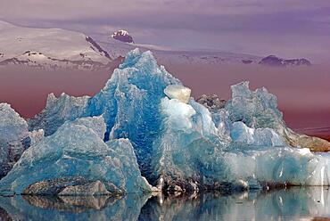 Icebergs, fog, glacier, Joekulsarlon, Vatnajoekull, South Iceland, National Park, Iceland, Europe