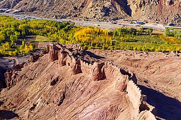 Aerial of Shahr-e Zuhak. the red city, Bamyan, Afghanistan, Asia